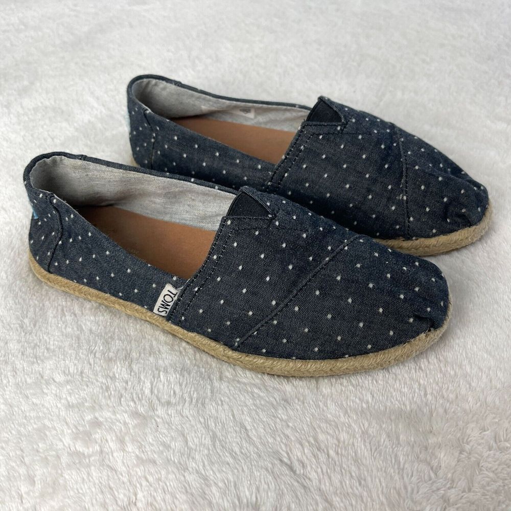 Toms Espadrille Alpargata Dot Chambray Slip On Shoes Womens‎ 6.5 Black Rope Sole